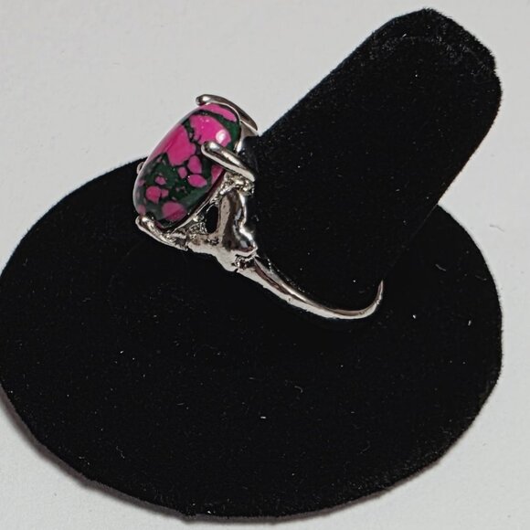Pink and Green Stone Statement Ring Silver Tone | EU 19 (US 9) - Picture 3 of 6